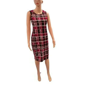Bold Red and Black Plaid Sleeveless Bodycon Dress